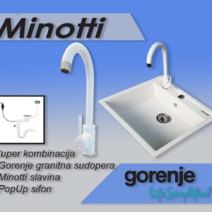 Set bela sudopera od granita Gorenje KM 15 bela + bela Minotti 6118 B jednoručna slavina za sudoperu