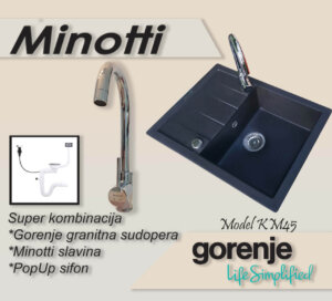 KM 45 karbon G Stone granitna sudopera sa slavinom Minotti 6118 B hrom