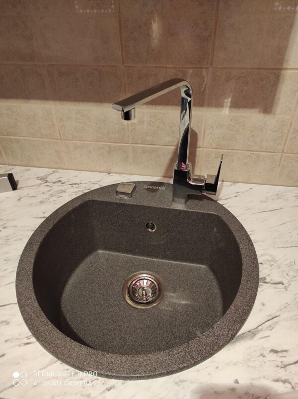 Komplet sudopera i slavina G Stone KM 12 granit crna granitna sudopera + Elegance hrom jednoručna slavina sa dve cevi