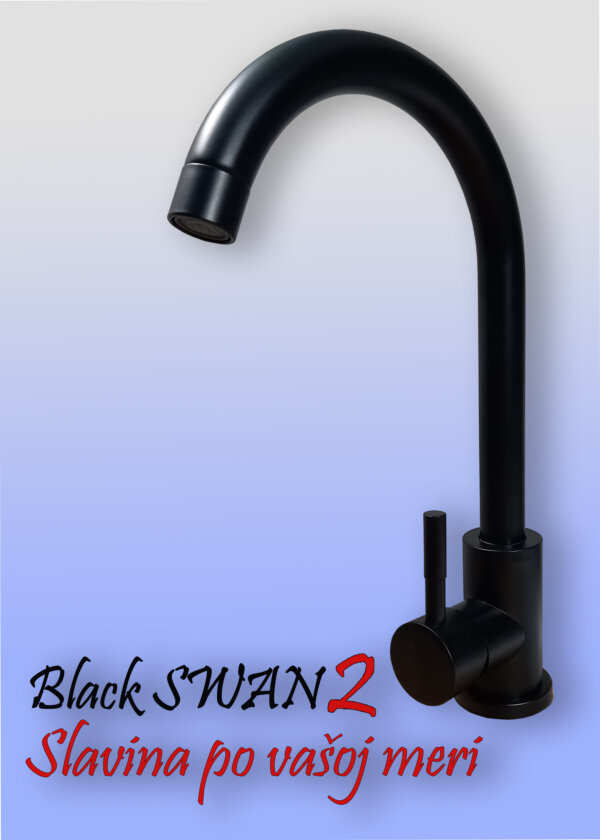 Swan jednoručna crna baterija za sudoperu sa dve cevi.