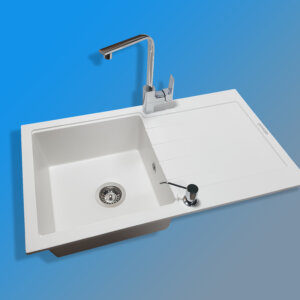 Granitna sudopera Gorenje KM21 bela + Elegance Hrom Slavina + ugradni dozer za tečnost